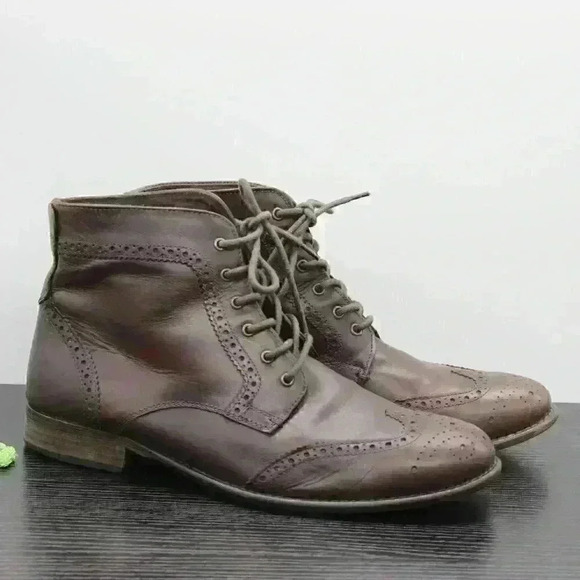 BDS Studio Ink Men's Brown Leather Wingtip Boots - Picture 2 of 10